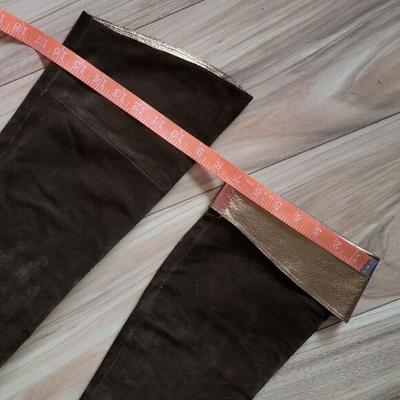 Cynthia Vincent Metallic Suede Leather Over the Knee Boots in Brown & Gold - Picture 12 of 15